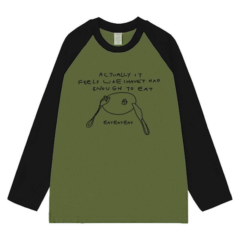 时尚感撞色插肩百搭长袖T恤女秋冬季设计印花打底衫宽松学生上衣