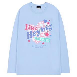 ins蓝色卫衣男女春秋季宽松圆领长袖外套薄款无帽奶呼呼的上衣bf