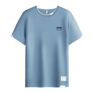 吉普纯棉短袖T恤男士夏季新款圆领半袖T宽松休闲假俩件套头打底衫