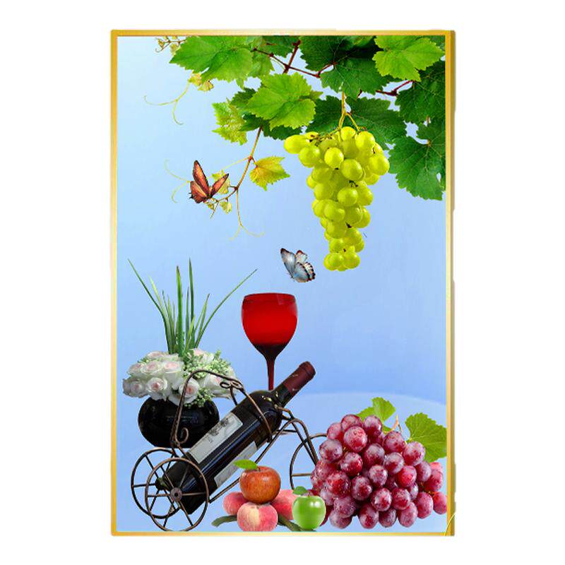 餐厅装饰画酒店包间挂画水果酒杯墙壁画现代简约晶瓷镶钻单幅竖画