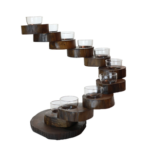 创意酒店意境菜餐具木质步步高旋转分子料理美食用品器具干冰冒烟