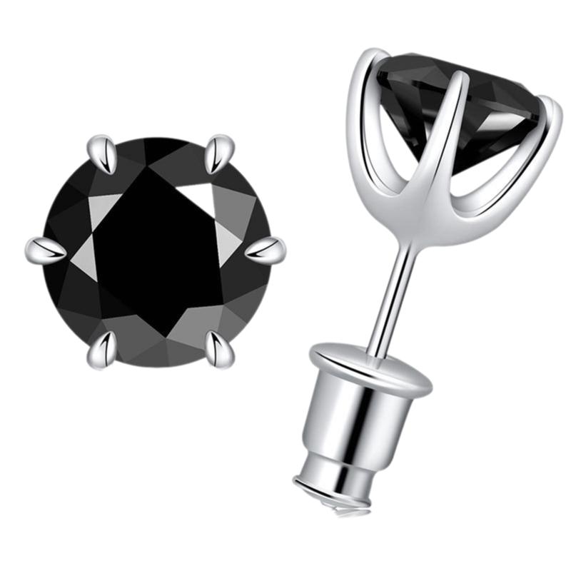 GIZOU朱志鑫张峻豪同款纯银莫桑石耳钉D色男女1克拉黑钻爆闪耳饰