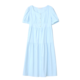 快乐屋哺乳连衣裙夏装高腰法式泡泡袖喂奶外穿产后潮妈通勤孕妇裙