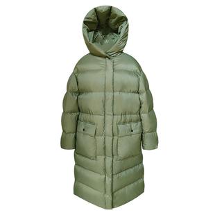 诗都奇2025新款连帽款过膝加长羽绒服女撞色加厚95白鹅绒外套大衣