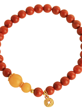 小银匠天然南红玛瑙纯银蜜蜡手串