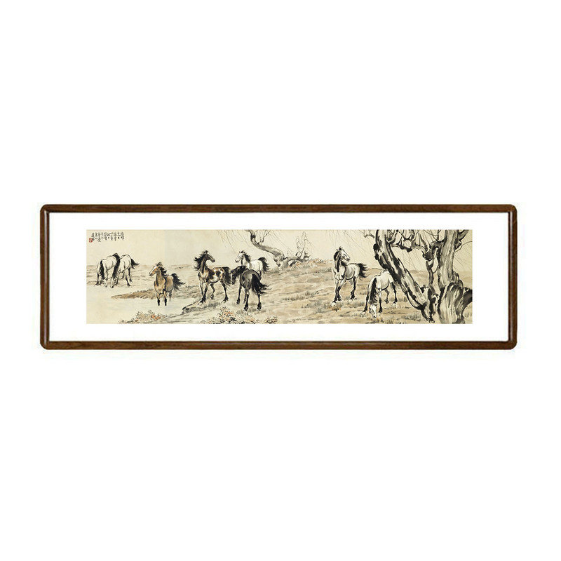 徐悲鸿八骏图国画马挂画有框客厅沙发背景墙装饰画办公室书房字画