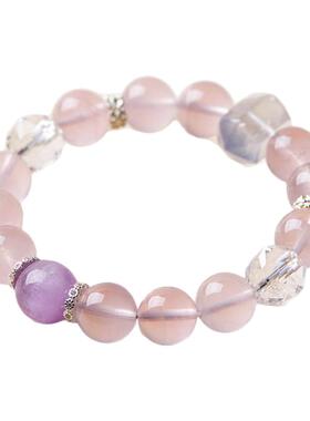 2025新款天然粉色水晶手串紫锂辉白水晶多宝手链女款招桃花送闺蜜