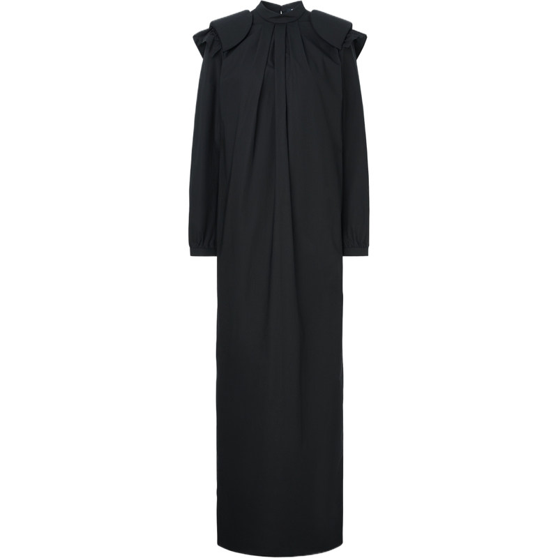 【折扣】Raf Simons 春夏女典雅黑色褶饰棉质府绸超长连衣裙
