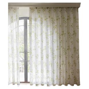 绿色田园复古高级棉质印花白纱帘新款透光不透人客厅阳台卧室窗帘