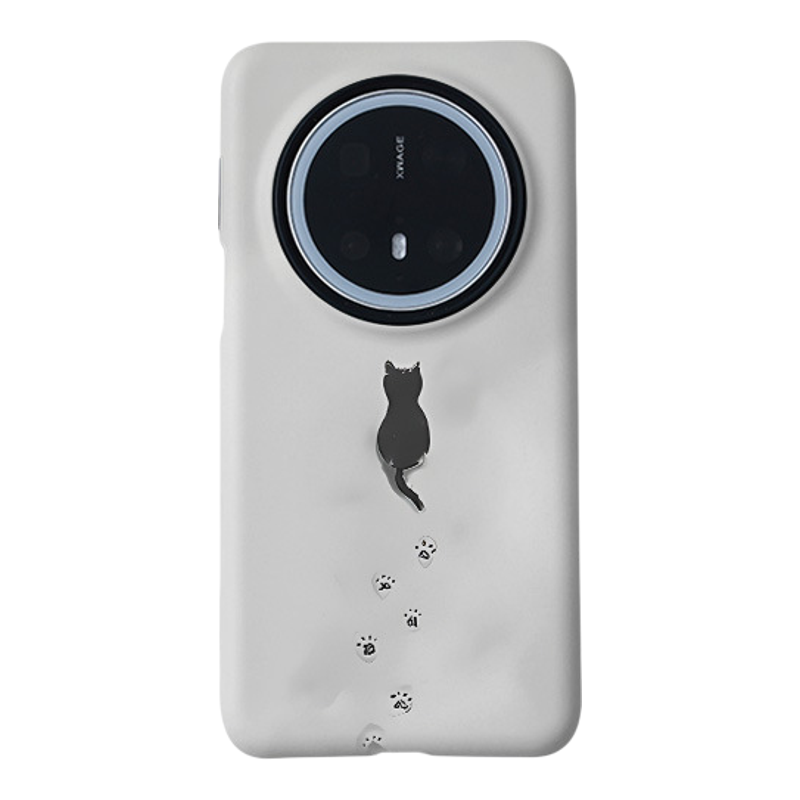 孤独足迹小黑猫磁吸菲林二合一适用华为手机壳vivox300p/oppo小米17创意卡通简约黑色猫咪保护套防摔全包设计