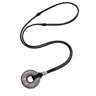 大善堂s999足银实心山鬼花钱平安扣吊坠男士项链挂件复古纯银配饰