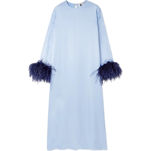 【折扣】SLEEPER女士羽毛边饰缎布中长连衣裙
