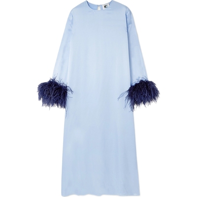 【折扣】SLEEPER女士羽毛边饰缎布中长连衣裙