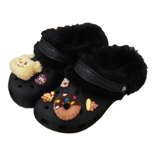 Mkop洞洞鞋内胆毛绒棉冬天配饰加绒鞋花泡芙云朵适配Cross/Crocs