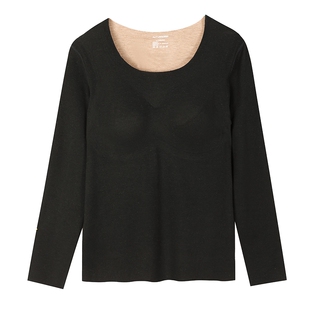 秋鹿【轻暖】带胸垫保暖内衣秋冬女士肌底衣修身打底秋衣上衣