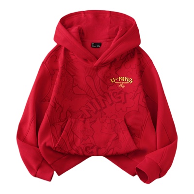 李宁儿童加绒卫衣新年款红色上衣