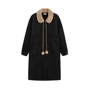 妮狄娅睡衣睡袍女冬季加厚保暖珊瑚绒减龄娃娃领复古中长袍家居服