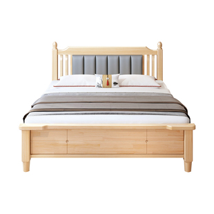 实木床1米8双人床1米5的床大床1米2单人床储物床新中式床架全实木