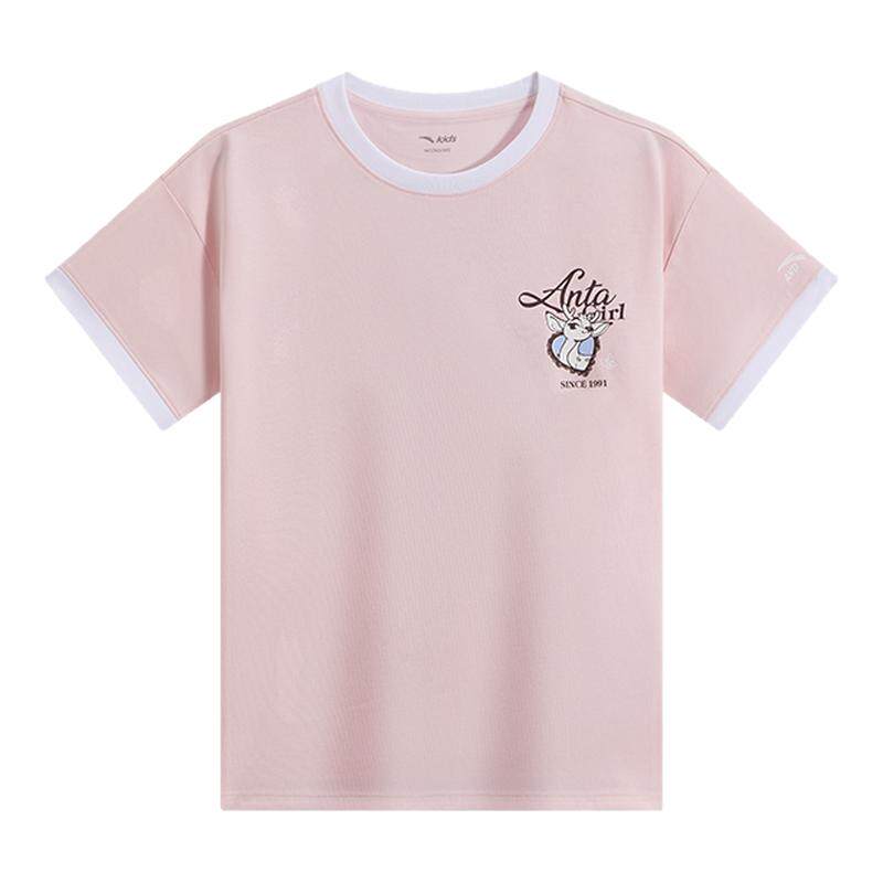 小鹿斑比IP安踏儿童短袖女童上衣2026新款可爱卡通夏季上衣