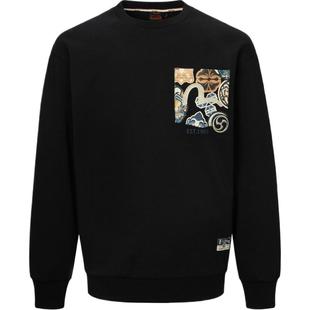 EVISU 福神男士家花印花口袋加绒短款宽版长袖卫衣