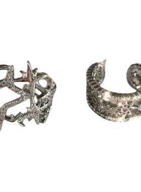 璀璨繁星设计 镀18K白金锆石满天星开口食指戒指 流星指环 可调节