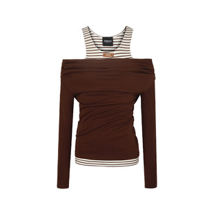 ARTE PURA25秋冬胶囊新款撞色假两件露肩打底衫女修身显瘦上衣服