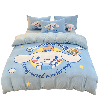 加绒加厚牛奶绒四件套卡通玉桂狗