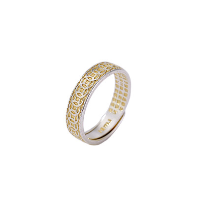 足银999描金铜钱钱币银戒指环钱多多莲花心经中式国风复古礼物