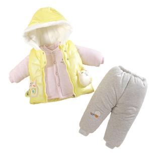 女宝宝冬装外出6夹加厚棉衣袄分体款三件套3个月4婴儿服外套装季5