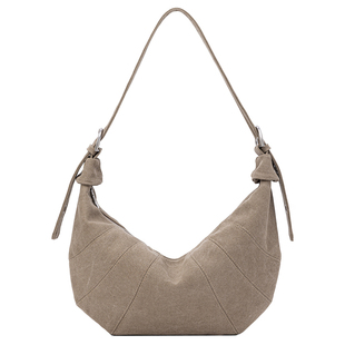 NESBIT【木偶】老钱风斜挎包男2025新款复古亚麻帆布牛角包单肩包