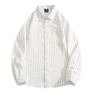 BOYUE帛跃简约时尚条纹翻领长袖衬衫男ins情侣装休闲衬衣大码外套