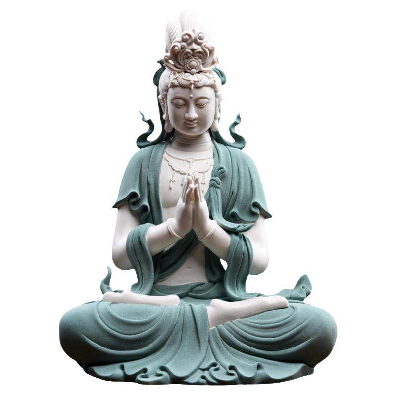 戴玉堂陶瓷摆件《莲花水月观音》观自在南海观音菩萨供奉家用佛像
