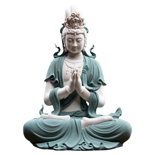 戴玉堂陶瓷摆件《莲花水月观音》观自在南海观音菩萨供奉家用佛像