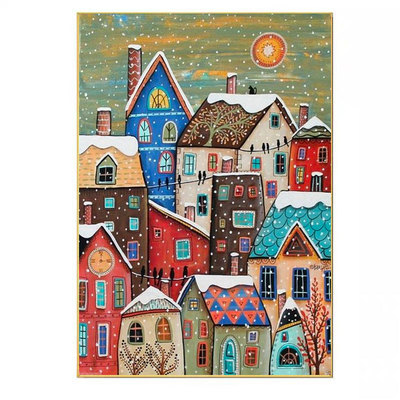 雪景小屋带框风景满钻钻石画