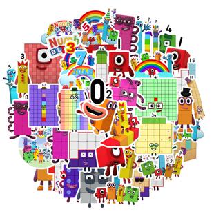 45张儿童DIY数字方块积木贴纸可爱益智贴纸玩具装饰笔记本头盔电梯门保温杯吉他衣柜收纳箱旅行箱贴纸防水pvc