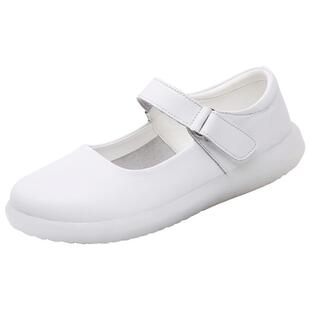 护士鞋女软底透气防臭防滑舒适不累脚平底白色镂空真皮医护鞋夏季