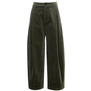 夏莫卡灰绿色灯芯绒裤子女秋冬白色条绒裤显瘦弧形九分裤加厚9716