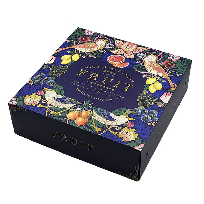 高档水果礼品盒包装盒子通用新年插画苹果烫金手绘插画包装空盒