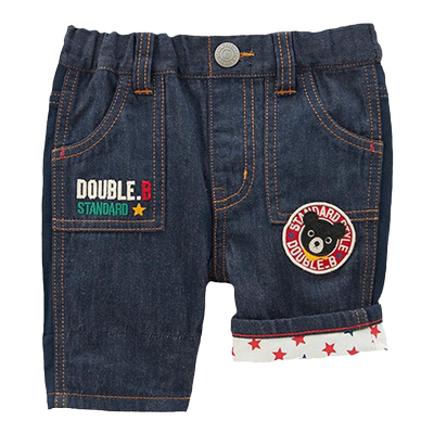 MIKIHOUSE短裤牛仔裤宝宝裤子小黑熊两面拼接牛仔六分裤DOUBLEB新