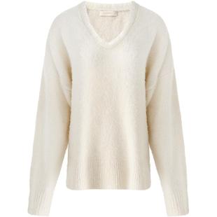 COCOBELLA设计感V领亮片白色针织衫女秋冬毛边内搭毛衣MZ3278