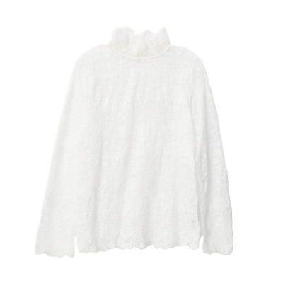 蕾丝钩花镂空胖mm高领加绒打底衫