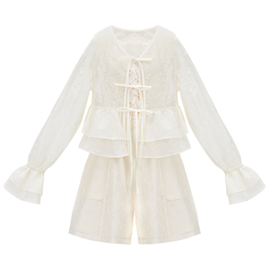 十三余小豆蔻儿[寻夏]夏季日常清凉白色天丝上衣短裤国风刺绣套装