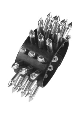 铆钉塑料圆柱长条黑色皮朋克手链