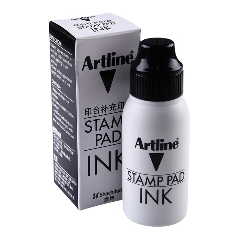 日本旗牌红色印油水进口财会用品印台补充液Artline绿印油盖章蓝