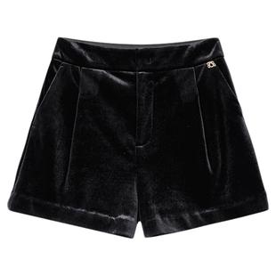 佧茜文复古丝绒短裤2025冬季新款时尚轻奢感A字版型高腰直筒裤女