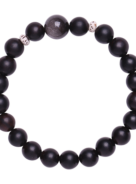 天然黑檀木文玩佛珠混搭银曜石