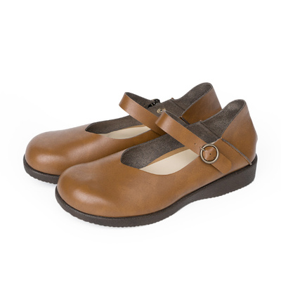 Soft Contact日本女鞋复古单鞋一字扣舒适平底浅口通勤皮鞋