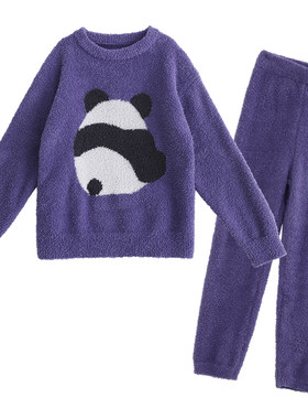 NNGZ绵软保暖女童熊猫半边绒睡衣套装冬季儿童家居服套装两件套