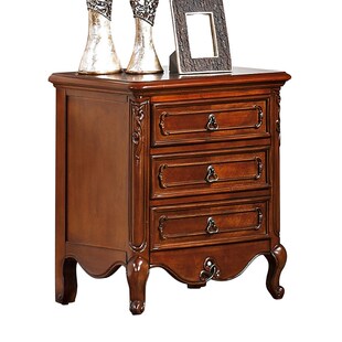 美式实木床头柜欧式床边柜卧室两抽斗柜储物柜多功能雕花三抽斗柜