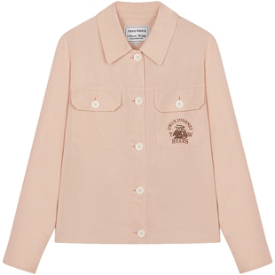 【含亚麻】TeenieWeenie小熊女装25秋季新款轻透粉色短款外套夹克